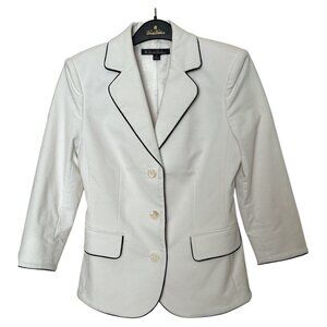 Size 2 Brooks Brothers 3/4 Sleeve White Blazer with Black Trim.